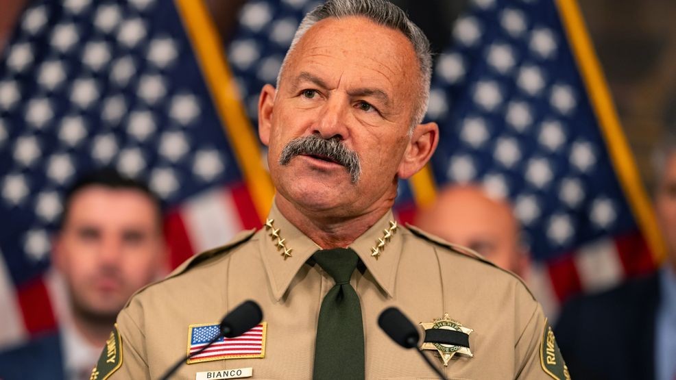 Riverside County Sheriff Chad Bianco sits down with Eyewitness News{ }(Photo by Kent Nishimura/Getty Images)
