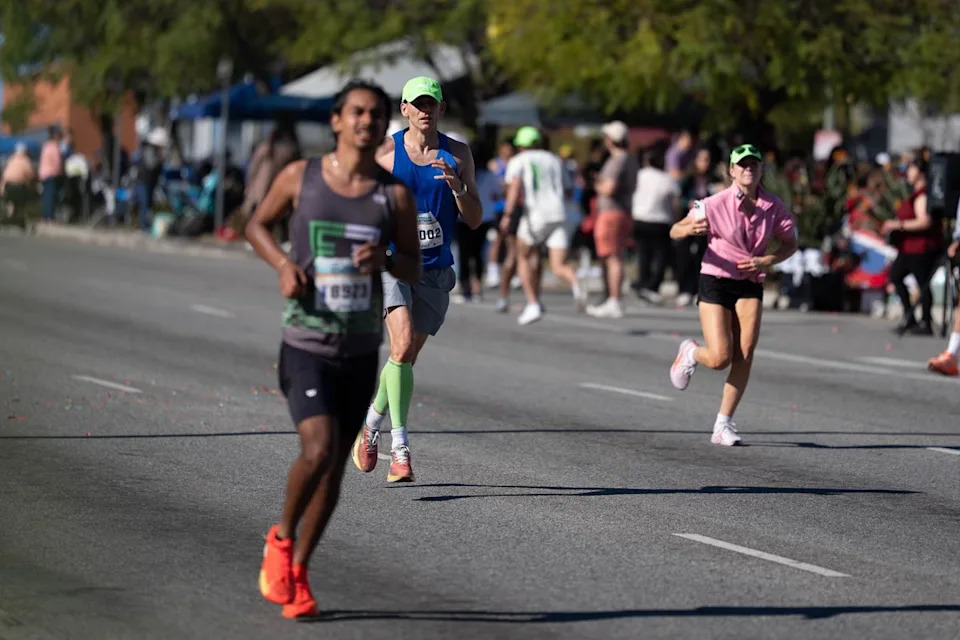 Runners make their way through the course during the Los Angeles Marathon on Sunday, March 8, 2026, in Los Angeles.