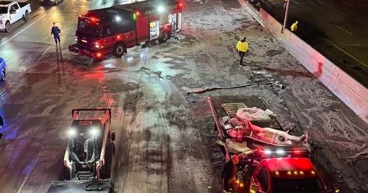 Lanes closed on I-696 in Oakland County after crash causes fuel spill