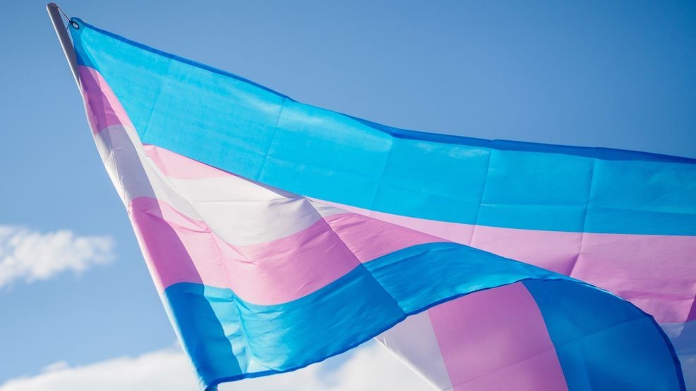 FILE:{ }transgender flag against blue sky background { }(Photo: AdobeStock)
