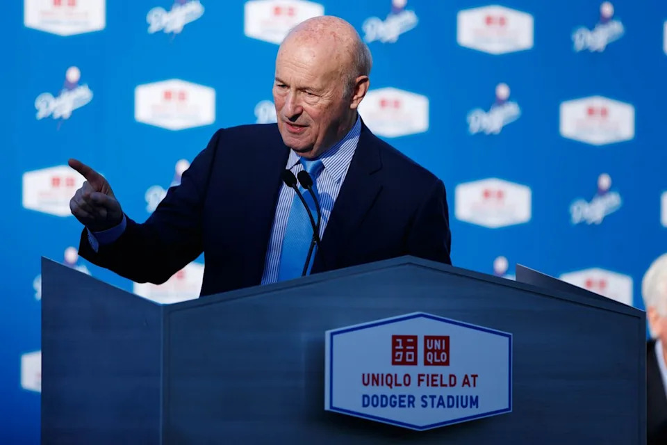 Los Angeles Dodgers president & CEO Stan Kasten speaks during a UNIQLO partnership press conference on March 25, 2026 in Los Angeles, California.