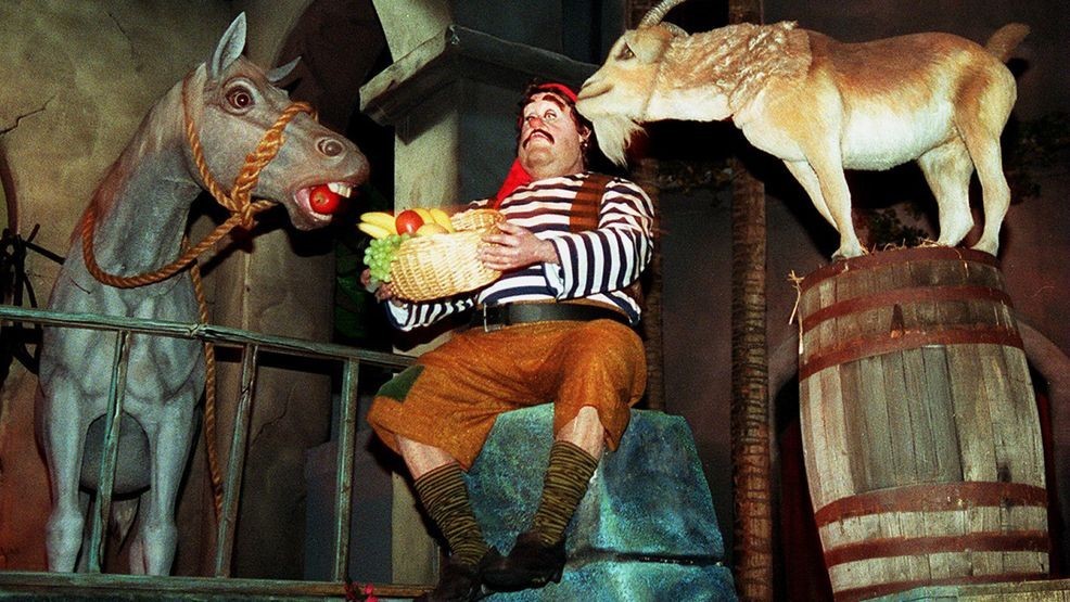 ANAHEIM, CA - MARCH 16: A pirates shares his "bounty" with two "friends" in the Pirates of the Caribbean attraction at Disneyland in Anaheim on March 8, 1997. (Photo by Bruce Chambers/Orange County Register via Getty Images)