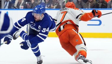 Maple Leafs star Auston Matthews leaves after knee-on-knee hit from Ducks' Radko Gudas | Olympics