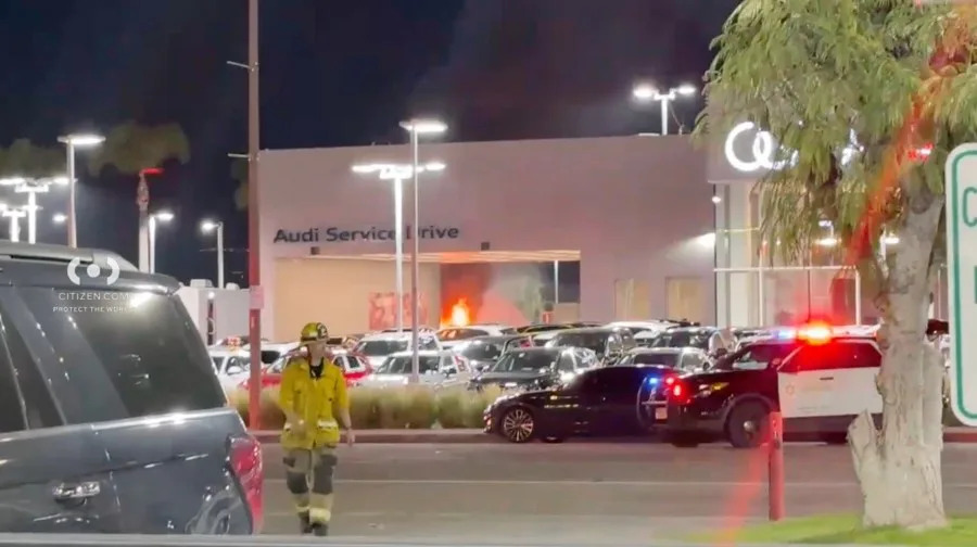Flames erupt at Audi dealership