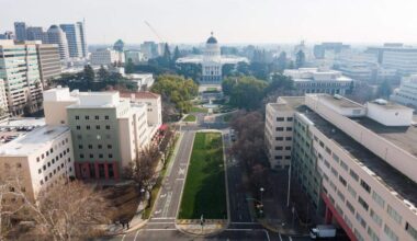 Vacant state office buildings flank Capitol Mall on Friday, Jan. 30 after a news conference about a planned downtown campus for Sacramento State.