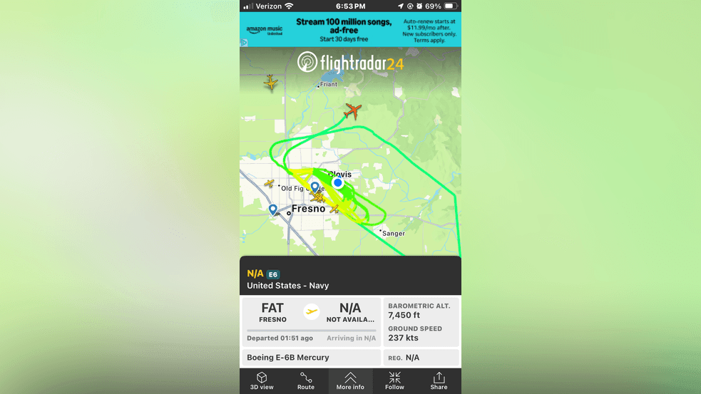 E-6B Mercury flight tracker (Map: Flightradar24)