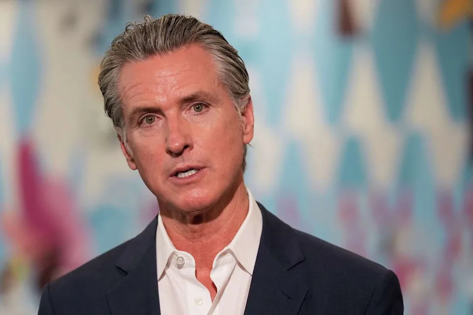 California Gov. Gavin Newsom accused the president of using a wartime crisis to push a project that has been tangled for months in court and before state regulators. (Damian Dovarganes/Associated Press)