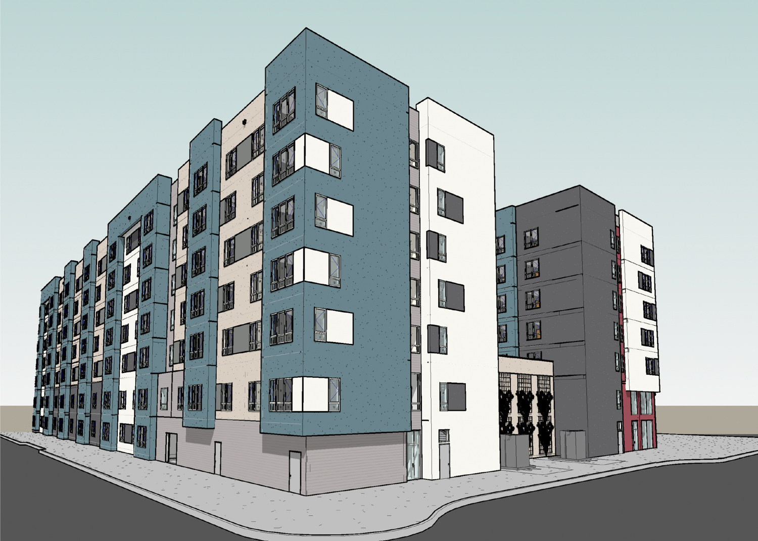 860 West San Carlos Street corner view, rendering by Swenson