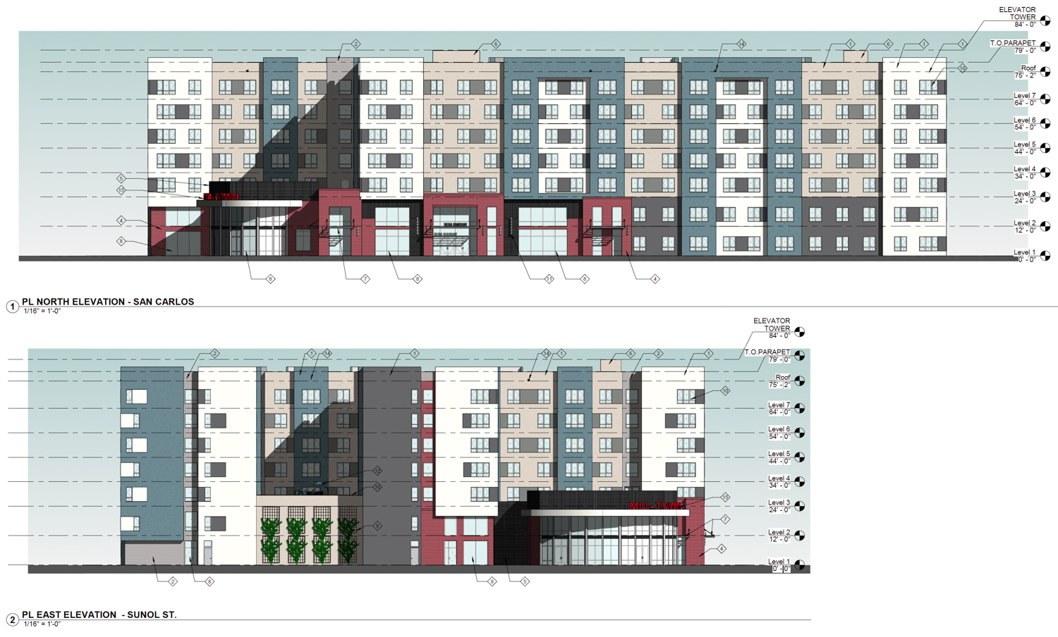 860 West San Carlos Street facade elevation, illustration by Swenson