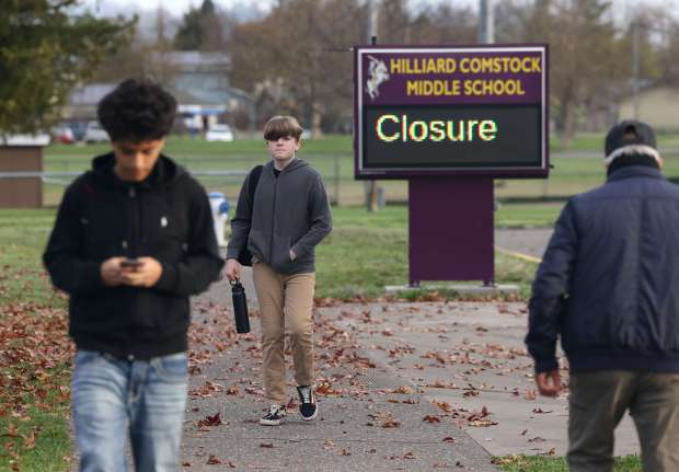 Students head into school Monday morning at Hilliard Comstock Middle School in Santa Rosa Monday, Feb. 24, 2025. (Beth Schlanker / The Press Democrat file)