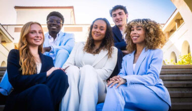 All five YOUnify elected executive candidates from left to right: Scarlett Walker, Jhacob Blenman, Milan Rawls, Eric Krog and Jacie Foster. Photo courtesy of Zavier Gordon.