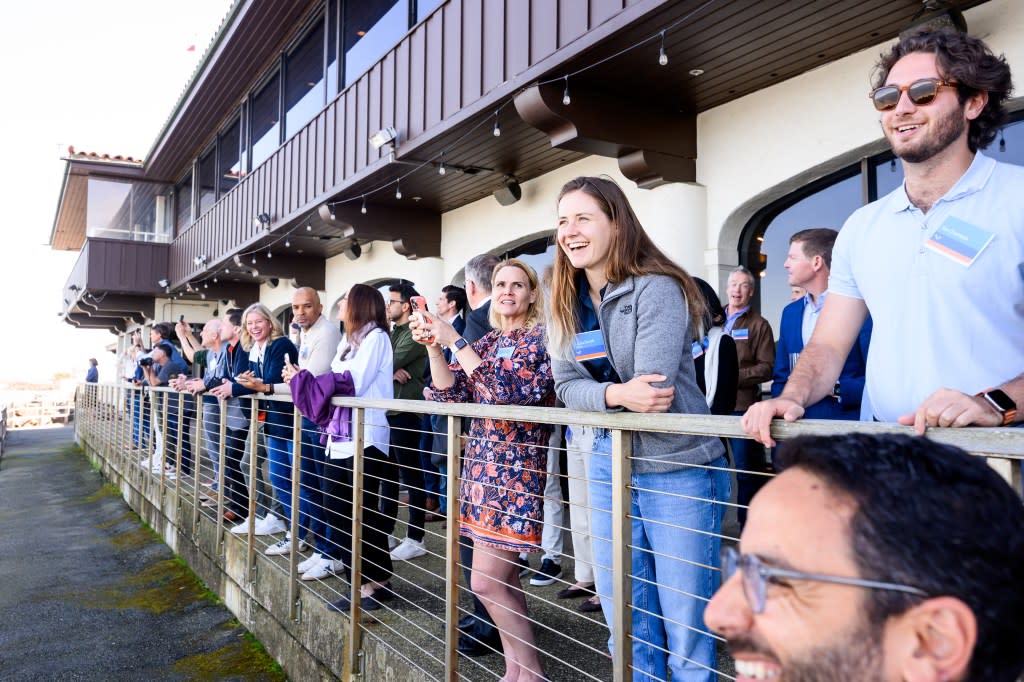 Event attendees watch a Joby Aviation vertical takeoff and landing (eVTOL) aircraft fly over San Francisco on Thursday, Mar. 12, 2026. Noah Berger for California Post