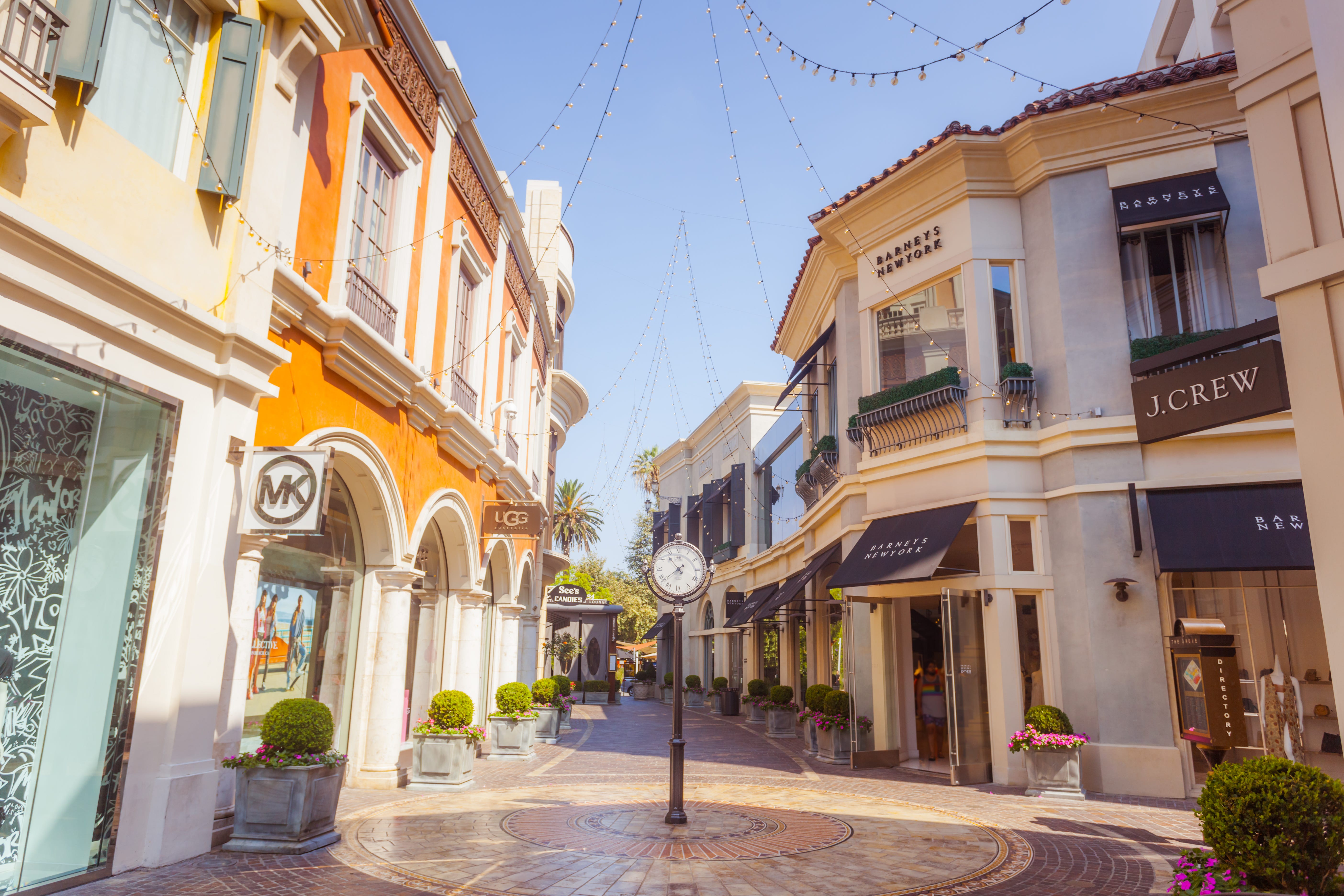 The square clock at the Grove in Los Angeles.