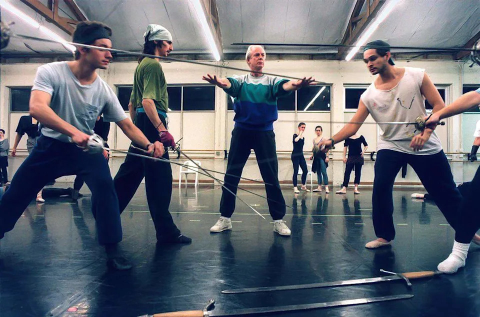 Sacramento Ballet Artistic Director Ron Cunningham directs fencing practice for a production of “Romeo and Juliet” with his dancers in 1995. 