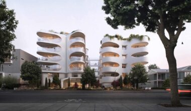 Fresh rendering for LOHA-designed apartments at 9945 Durant Dr. in Beverly Hills