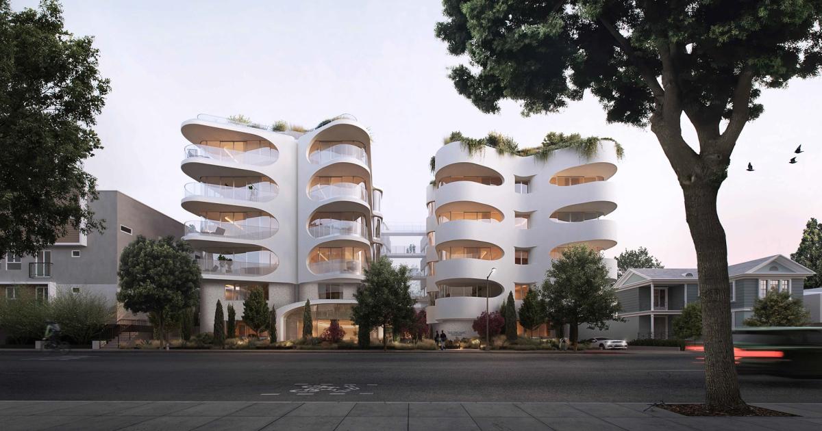 Fresh rendering for LOHA-designed apartments at 9945 Durant Dr. in Beverly Hills