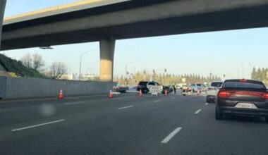 A water main break closed westbound Herndon Avenue between Highway 168 and DeWitt in Clovis, partially reopening one lane Monday, March 16, 2026, morning. (GV Wire)