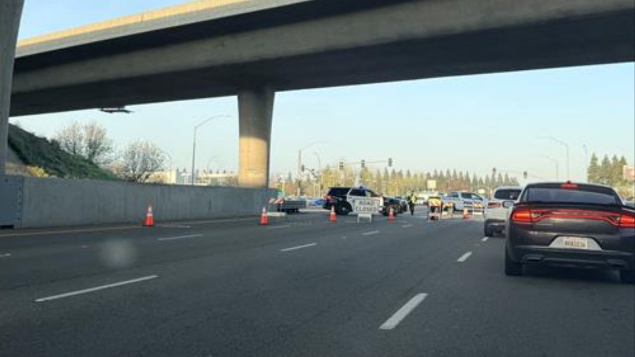 A water main break closed westbound Herndon Avenue between Highway 168 and DeWitt in Clovis, partially reopening one lane Monday, March 16, 2026, morning. (GV Wire)
