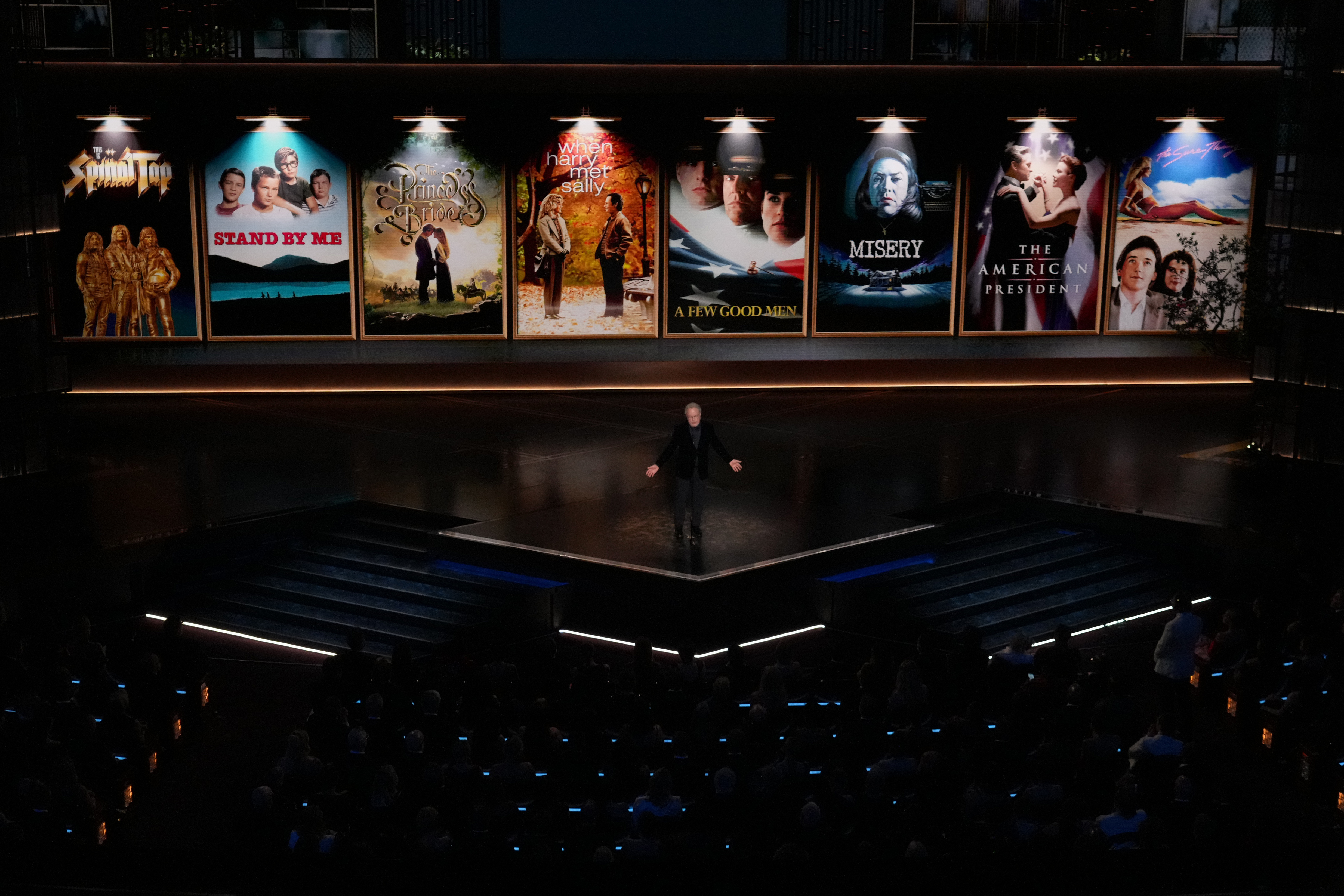 Billy Crystal presents a tribute about Rob Reiner and Michele Singer Reiner during the Oscars on Sunday, March 15, 2026, at the Dolby Theatre in Los Angeles. (AP Photo/Chris Pizzello)