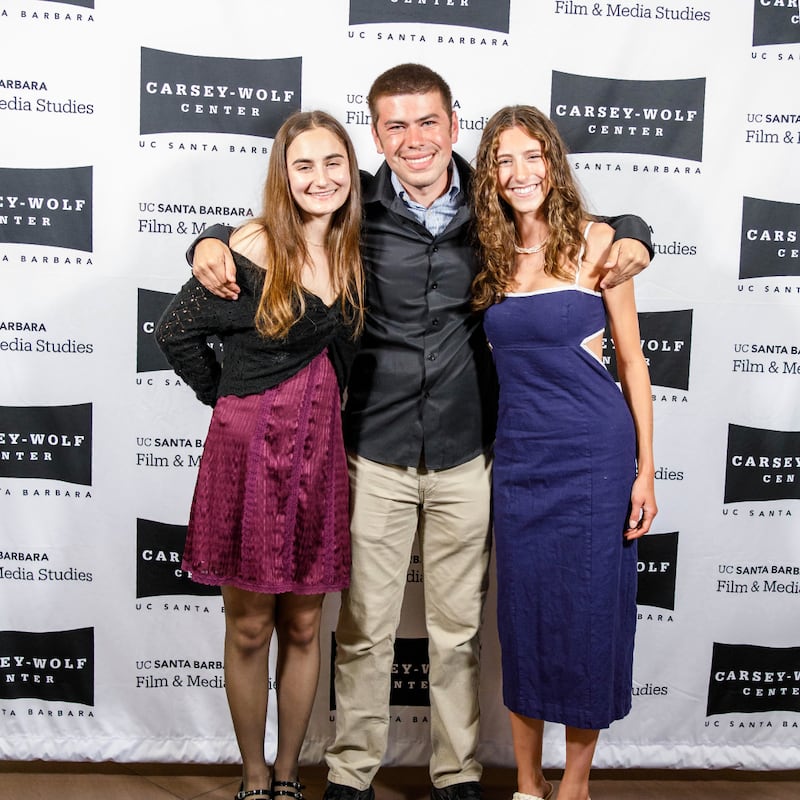Editor Karli Korszeniewski (left), Director of Photography Ryan Grant (center), and Producer/Director Talia Frank (right) at Crossing the Divide's premiere at UCSB's Pollock Theater in June 2025 (Photo courtesy of Dana Welch)