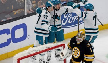 William Eklund, San Jose Sharks beat Boston Bruins, move into playoff spot