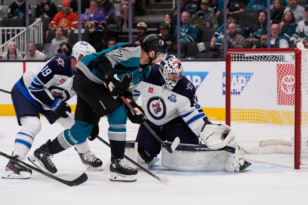 Michael Misa, San Jose Sharks beat Winnipeg Jets, Connor Hellebuyck