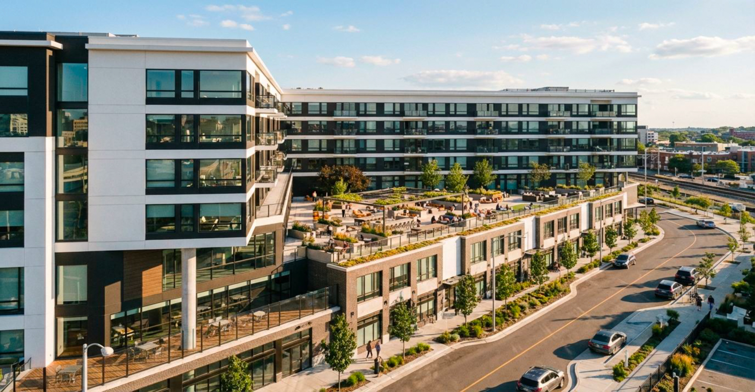 Brooklyn Basin Parcel E podium-top amenity space, rendering by Urbal Architecture