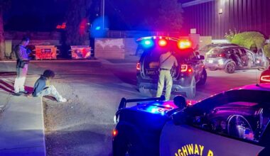 CHP Fresno arrested four people, three men and one woman, after they were caught in a stolen BMW X4 loaded with stolen credit cards, CHP said Monday, March 30, 2026. (CHP)