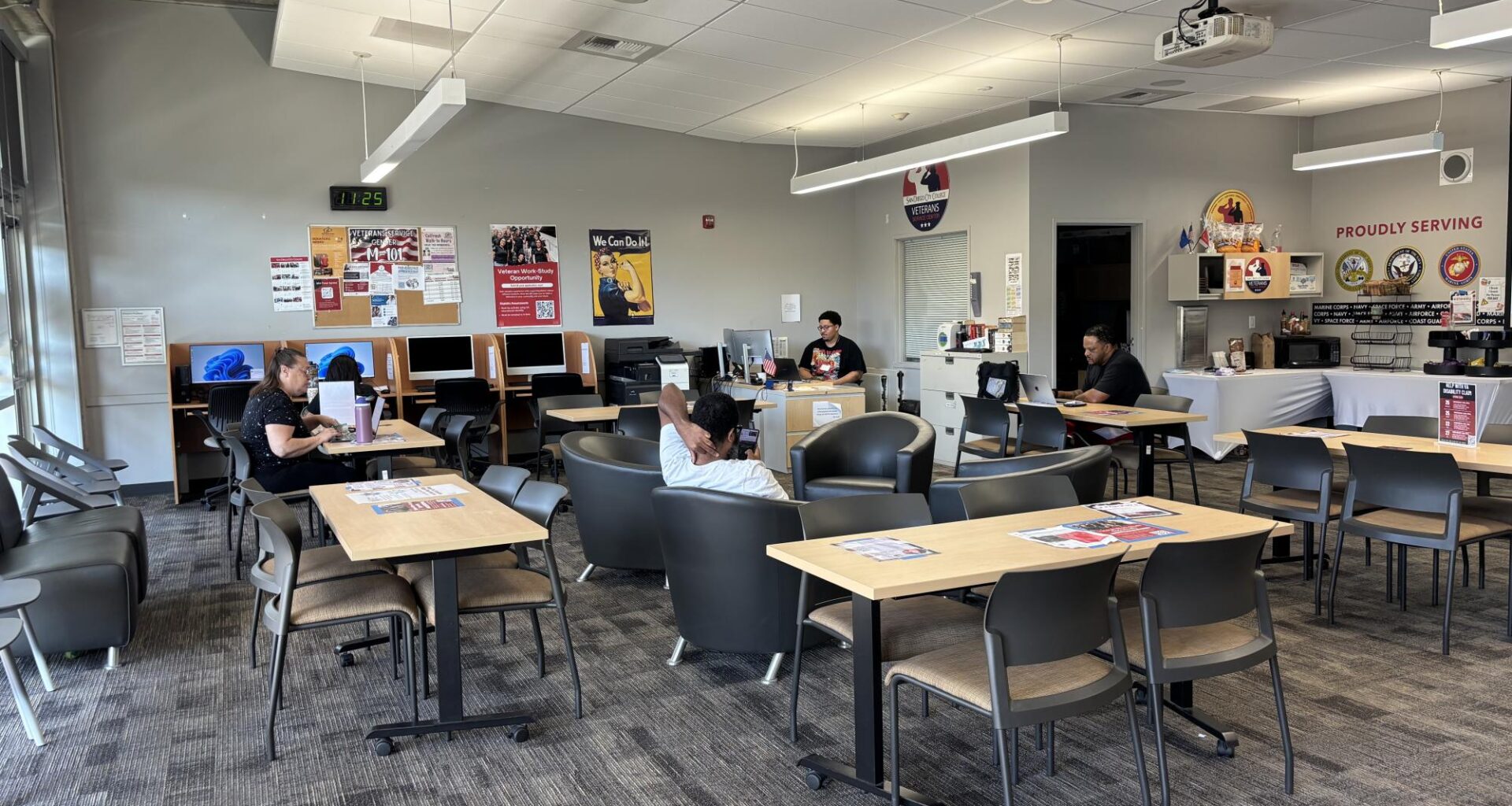 City College veteran students work and lounge in the Veterans Center in the M building, Thursday, March 19, 2026. Photo by Angela Galan Martinez/City Times Media