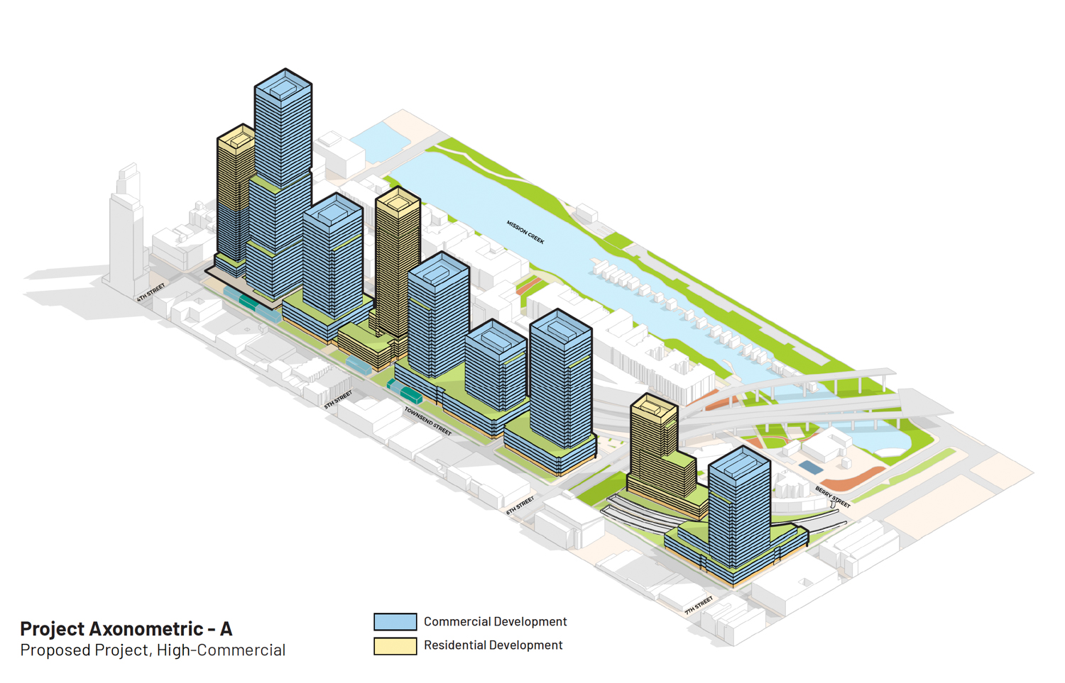 Caltrain San Francisco Railyards high-commercial variant, illustration by Prologis