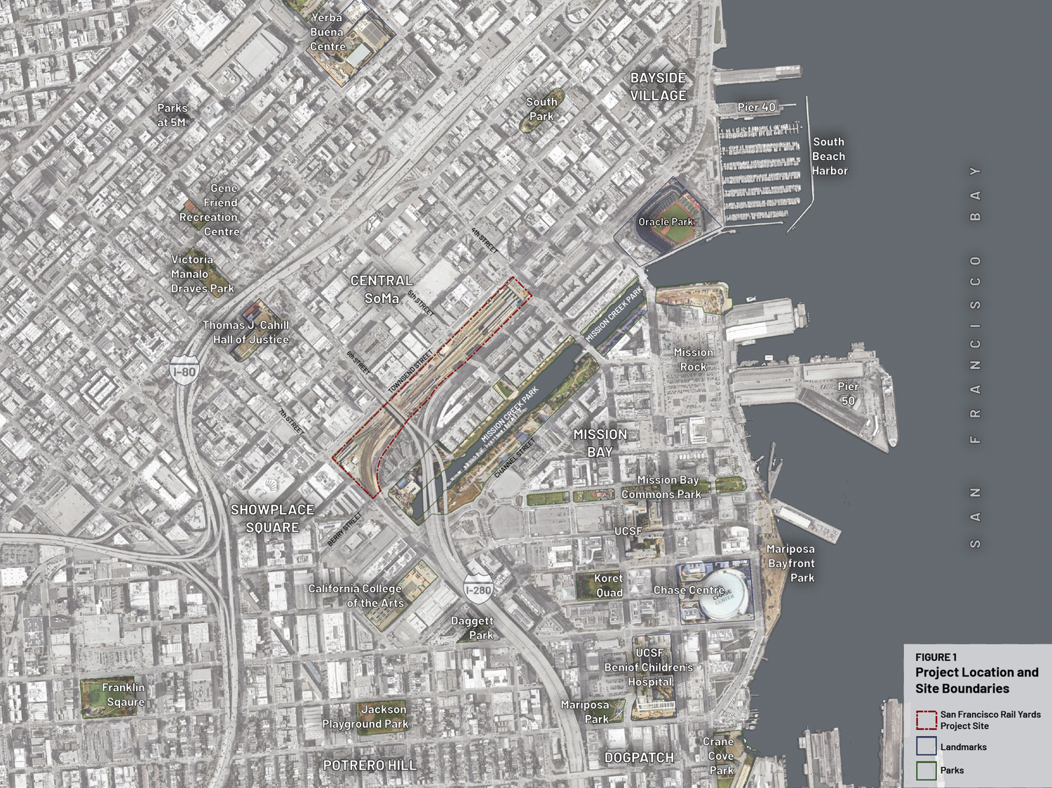 Caltrain San Francisco Railyards site area context, illustration by Prologis
