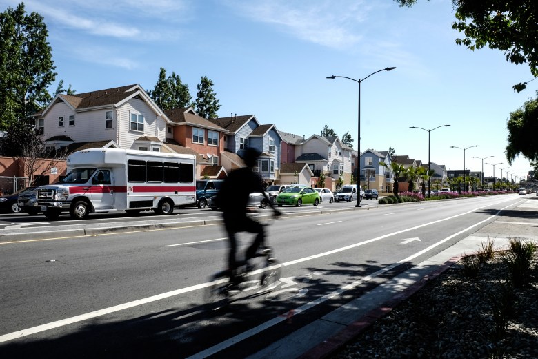 Cyclist down urban street