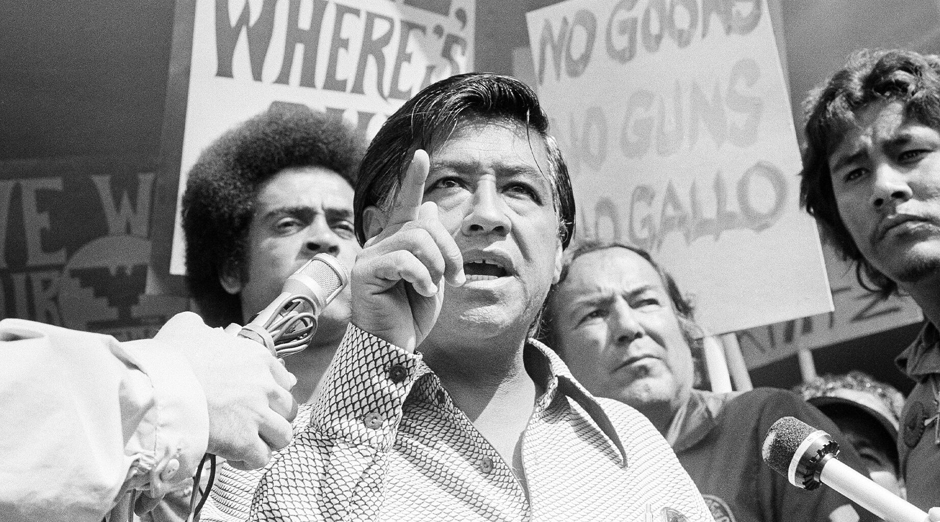 FILE - In this Sept. 16, 1975 file photo, head of the United Farm Workers Union Cesar Chavez speaks at the headquarters for the state Agriculture Labor Relations Board board to call for the resignation of Walter Kintz, legal counsel for the board, in Sacramento, California. Chavez was born near Yuma, Arizona on March 31, 1927 and died in 1993. (AP Photo, File)