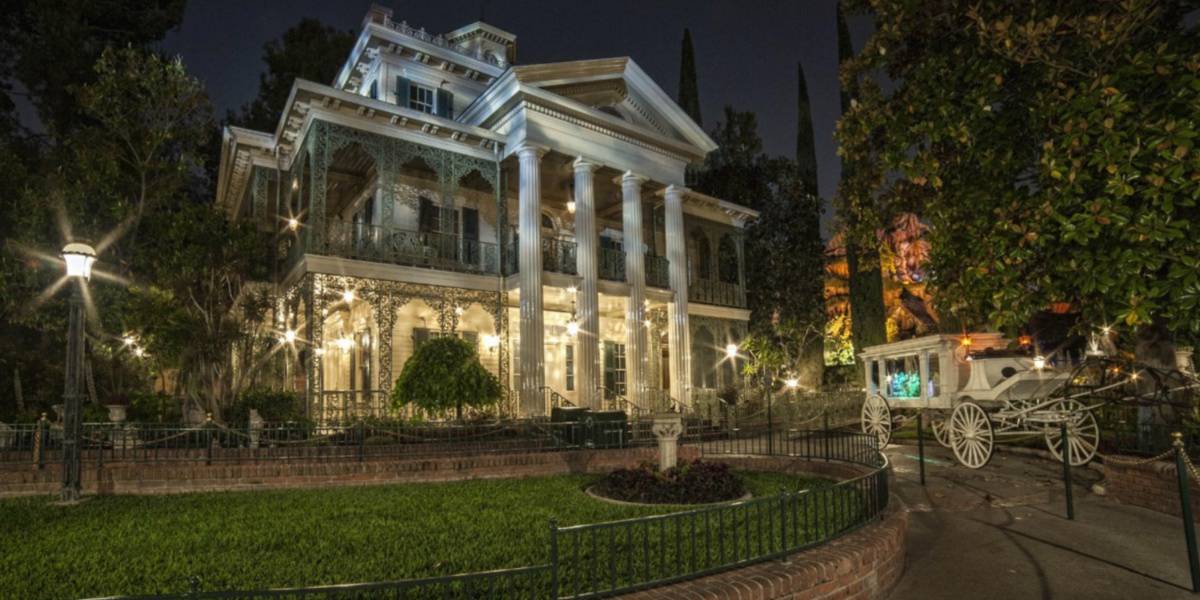 The Haunted Mansion at Disneyland at night