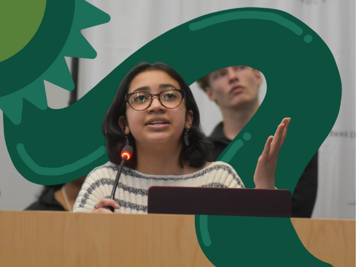 Senior and Cupertino High School site lead Ira Lele presents at Climate Collectives monthly meeting with volunteers, teachers, and administrators across the district on Monday, Feb. 24. At the FUHSD District office. Photo Illustration
