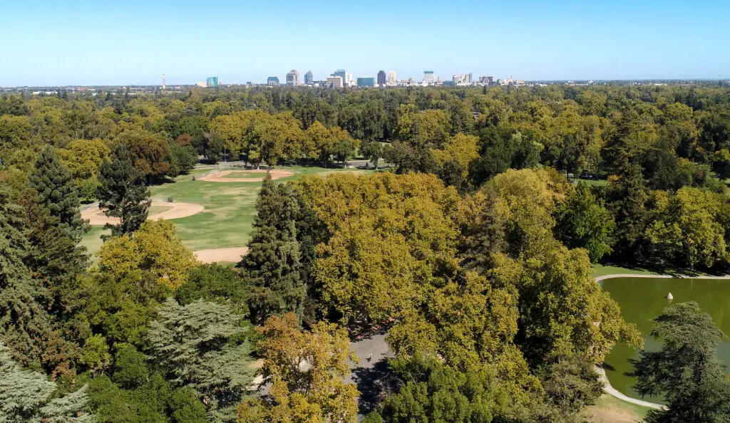 Aerial view of Land Park neighborhood.
