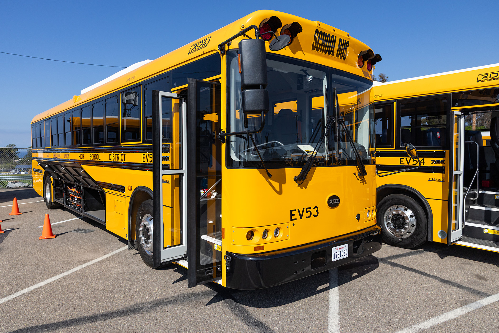 One of the four new electric buses delivered to the...