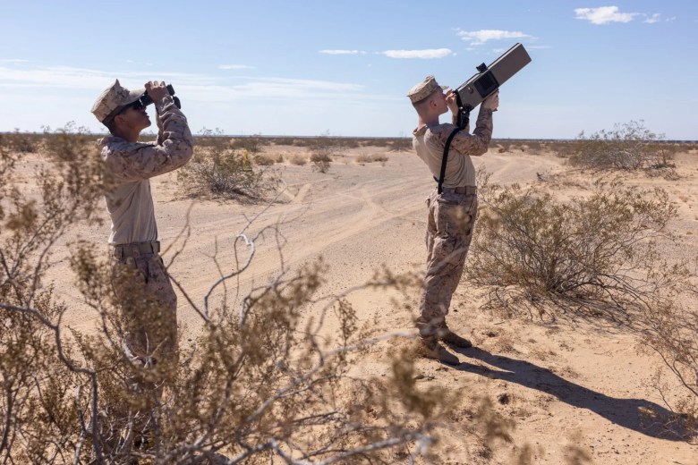 Marines operate a Dronebuster counter-small Unmanned Aircraft System in the desert near Yuma, Arizona, during a training in September with U.S. Border Patrol.