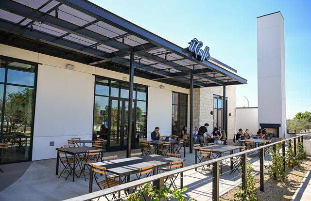 A patio space is available for customers to enjoy the traditional Italian espresso drinks, coffees and baked goods at Il Caffè inside Enzo's Table in The Avenue complex in northwest Clovis. 