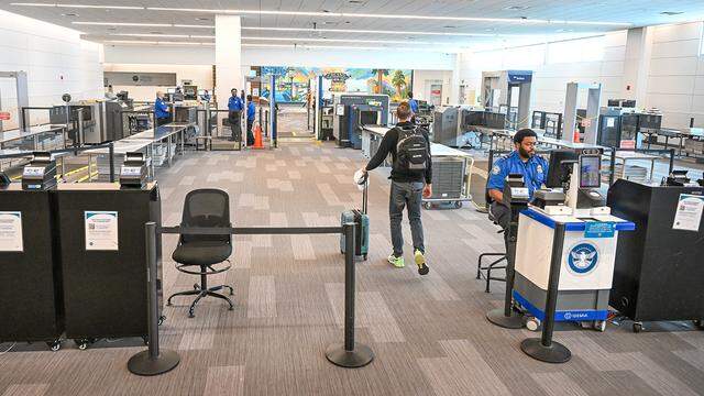 A traveler passes through the TSA security station at Fresno Yosemite International Airport on Tuesday afternoon, March 10, 2026.