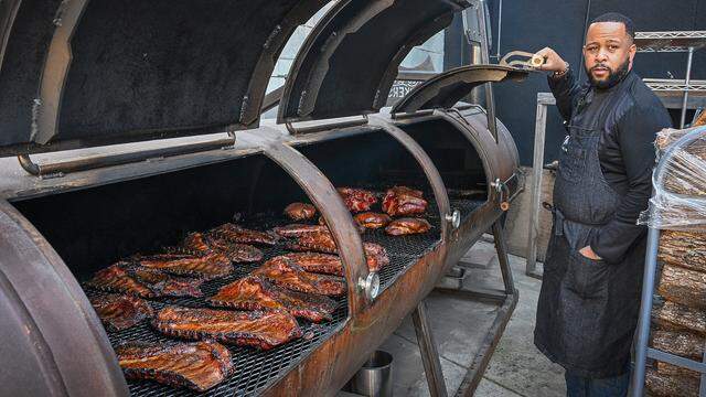Fresno native and acclaimed barbecue chef Matt Horn checks on barbecue meats on the smokers at Horn Barbecue on Friday, Jan. 23, 2026.
