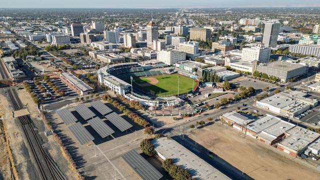 Downtown Fresno including Chukchansi Park stadium photographed in this drone image on Monday, Oct. 30, 2023.