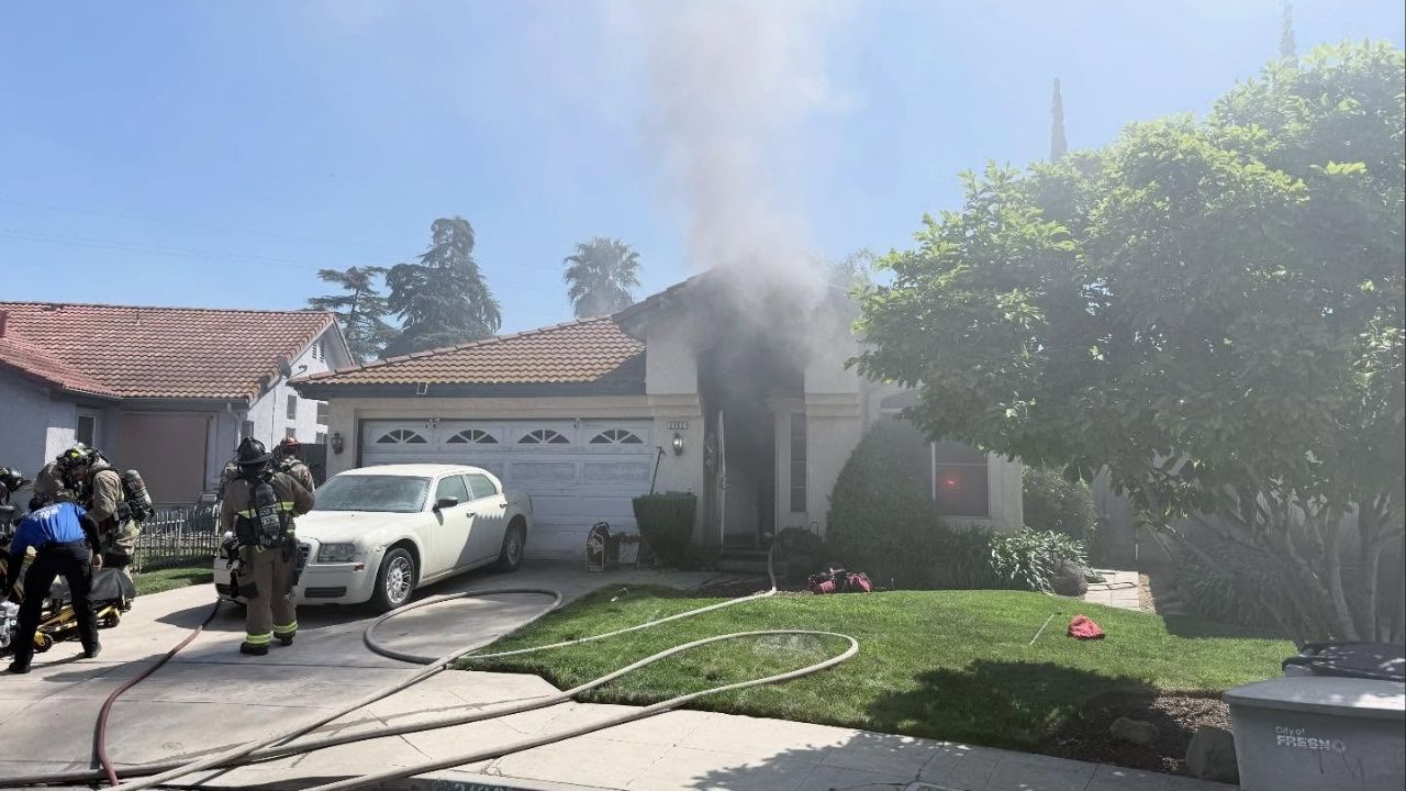 Fresno firefighters rescued an elderly woman from a residential fire caused by electrical problems Friday, March 20, 2026,containing damage to one room. (Fresno FD)