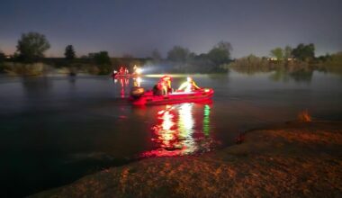 Fresno firefighters rescued two people stranded in the San Joaquin River near Highway 41 Sunday, March 22, 2026, night, with one taken to a hospital for evaluation. (Fresno FD)