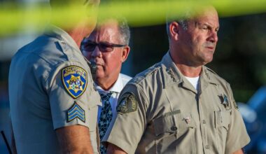 Riverside County Sheriff Chad Bianco, right, in 2019.