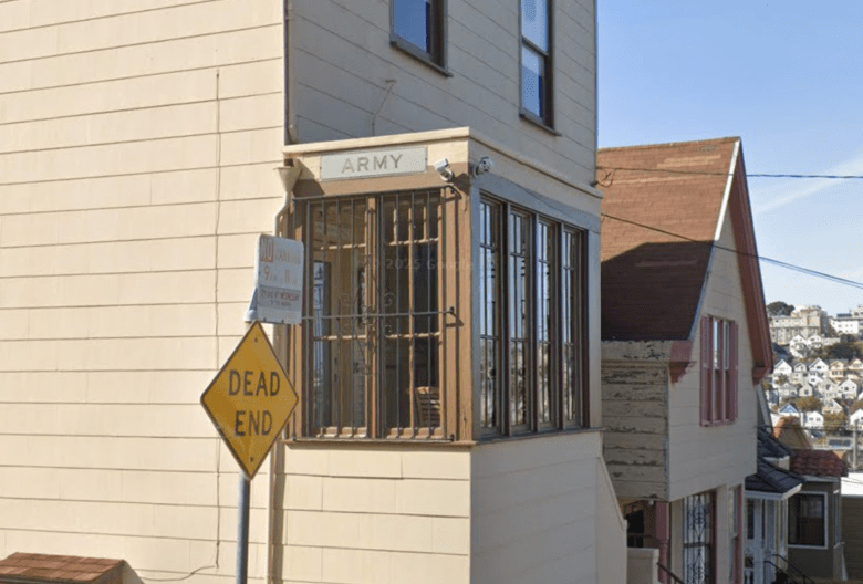 Porch with old Army Street sign