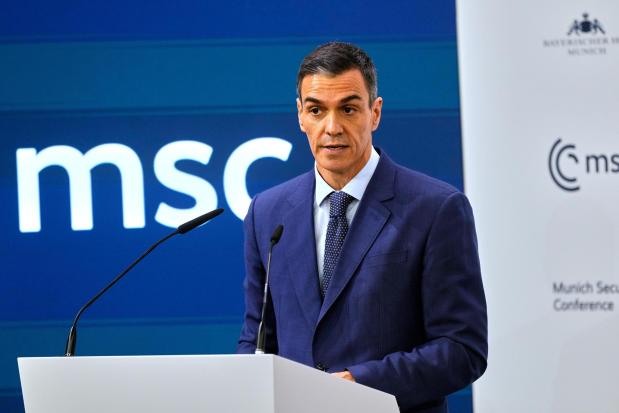 Spain's Prime Minister Pedro Sanchez speaks during a panel discussion in Munich.