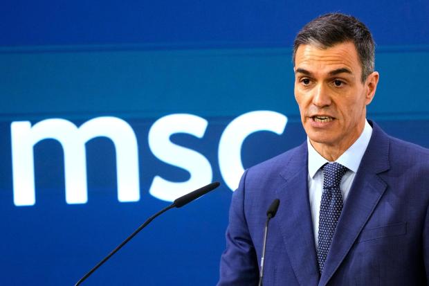 Spain's Prime Minister Pedro Sanchez speaks during a panel discussion in Munich.