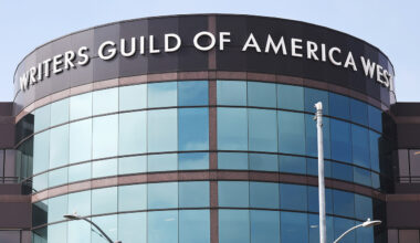 The Writers Guild of America West headquarters is viewed on September 25, 2023 in Los Angeles, California.