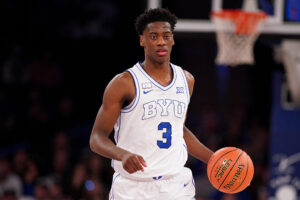 NEW YORK, NEW YORK - DECEMBER 09: AJ Dybantsa #3 of the BYU Cougars drives the ball during the game against the Clemson Tigers at Madison Square Garden on December 09, 2025 in New York City. (Photo by Evan Bernstein/Getty Images) Sacramento Kings